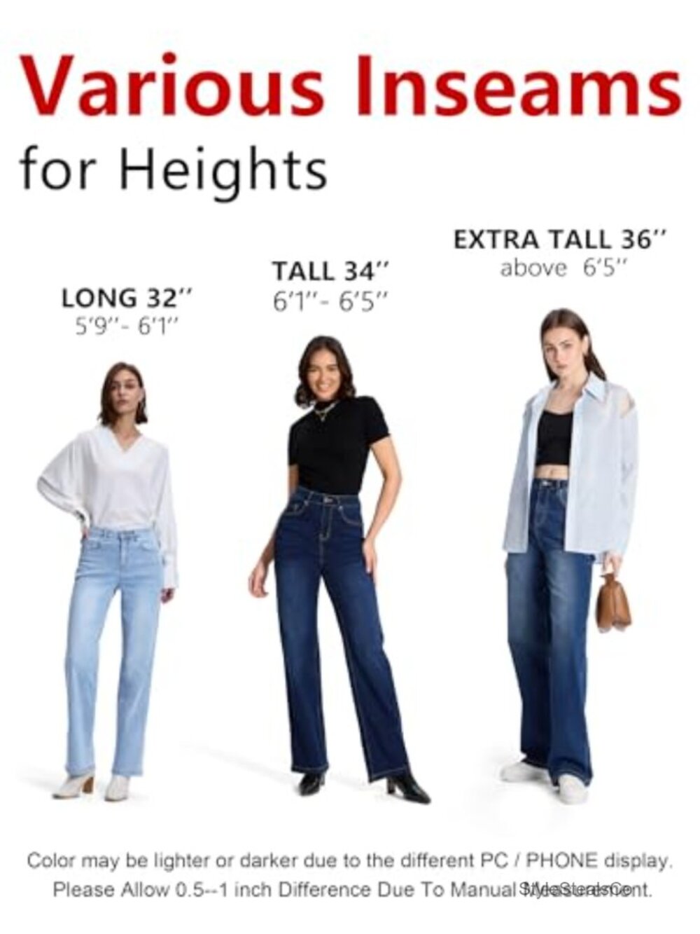 Tall Straight Leg Jeans Mid Waist Stretchy Loose Denim Pants Casual Baggy - Picture 4 of 7